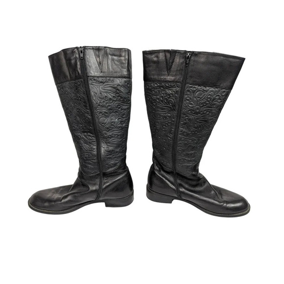 David Tate sz. 12W Bronco Floral Scroll Embossed Knee High Riding Boots Leather - Picture 4 of 14